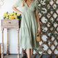 HEYSON Full Size Lilac Breeze Gauze Button Front Midi Dress in Sage