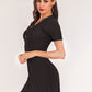 Buttoned Short Sleeve V-Neck Knit Dress