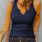 Notched Neck Ribbed Tank Top