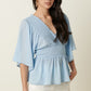 Mittoshop R.S.V.P. Full Size Run Flare Sleeve Peplum Blouse in Blue