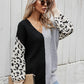 Leopard Color Block V-Neck Tunic Pullover Sweater