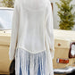 Fringe Hem Open Front Ribbed Trim Cardigan