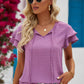 Swiss Dot Tie-Neck Flutter Sleeve Blouse
