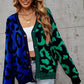 Leopard Button Front Ribbed Trim Cardigan