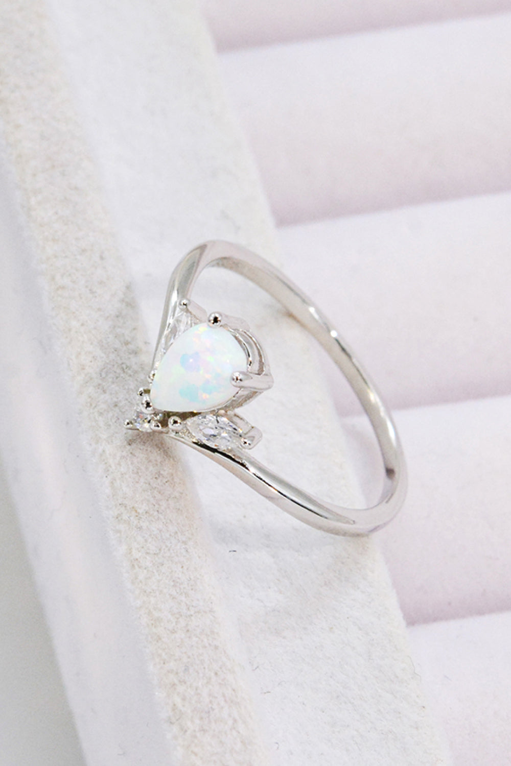 Modern Style Opal Platinum-Plated Ring