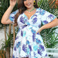 Plus Size Botanical Print Surplice Neck Two-Piece Swim Set
