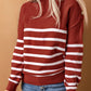 Striped Button Detail Mock Neck Sweater