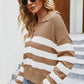 Striped Johnny Collar Dropped Shoulder Sweater