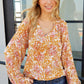 Floral Smocked Notched Flounce Sleeve Blouse
