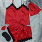Lace Trim Cami, Shorts, Eye Mask, Scrunchie, and Bag Pajama Set