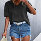 Swiss Dot Puff Sleeve V-Neck Top