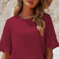 Swiss Dot Flounce Sleeve Round Neck Blouse