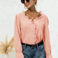Frill Trim V-Neck Flounce Sleeve Shirt