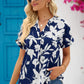Floral Notched Neck Cuffed Blouse