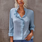Eyelet Ruffles Button Crinkled Shirt