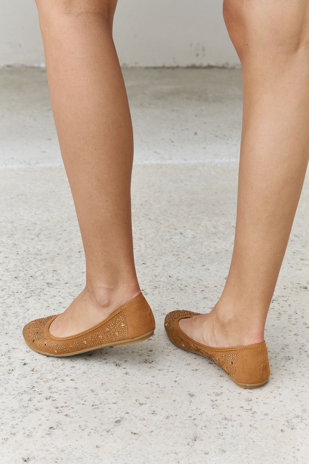 Forever Link Rhinestone Ballet Flats in Tan