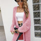 Herringbone Pattern Open Front Longline Fuzzy Cardigan