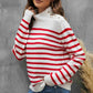 Striped Buttoned Mock Neck Sweater