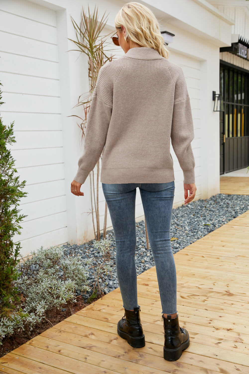 Quarter-Zip Rib-Knit Collared Sweater