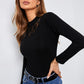 Mock Neck Lace Detail Long Sleeve Tee