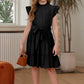 Girls Tie-Waist Frill Neck Flutter Sleeve Tiered Dress