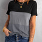 Color Block Side Slit Round Neck T-Shirt