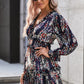 Floral Frill Trim Plunge Flounce Sleeve Dress