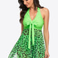 Two-Tone Halter Neck Swim Dress and Bottoms Set