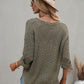 Notched Side Slit Drop Shoulder Sweater