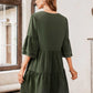 V-Neck Three-Quarter Flounce Sleeve Tiered Dress