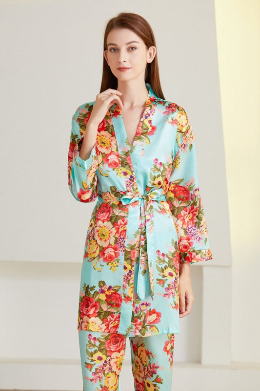 Floral Long Sleeve Tie-Waist Robe