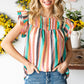 Multicolored Stripe Flutter Sleeve Blouse