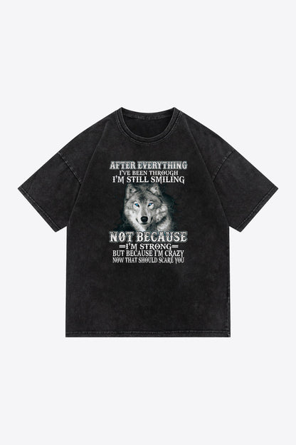 Full Size Acid Wash Slogan Graphic Cotton Tee