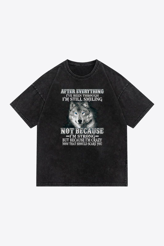 Full Size Acid Wash Slogan Graphic Cotton Tee