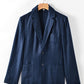Buttoned Johnny Collar Long Sleeve Linen Blazer with Pockets