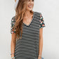Floral Sleeves Striped T-shirt