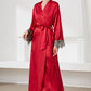 Contrast  Lace Trim Belted Robe
