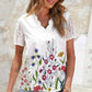 Floral Graphic Scalloped V-Neck Top