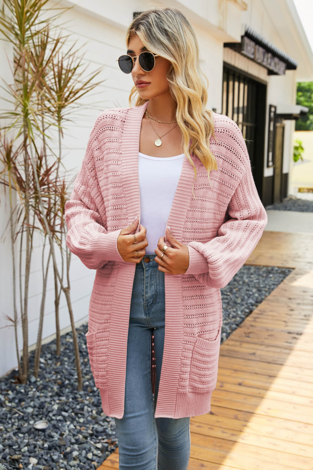 Dropped Shoulder Longline Cardigan with Pockets