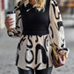 Two-Tone Long Puff Sleeve Blouse