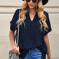 Notched Side Slit Cuffed Blouse