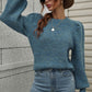 Heathered Long Lantern Sleeve Rib-Knit Sweater