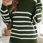 Striped Button Detail Mock Neck Sweater