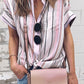 Striped Collared Neck Button-down Pocketed Top