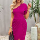 Ruched One-Shoulder Tulip Hem Dress