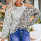Leopard Color Block Round Neck Cold-Shoulder Top