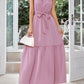 Belted Grecian Neck Tiered Maxi Dress
