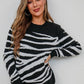Animal Print Button Detail Crewneck Sweater