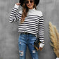 Striped Buttoned Mock Neck Sweater
