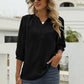 Swiss Dot Notched Neck Three-Quarter Sleeve Blouse